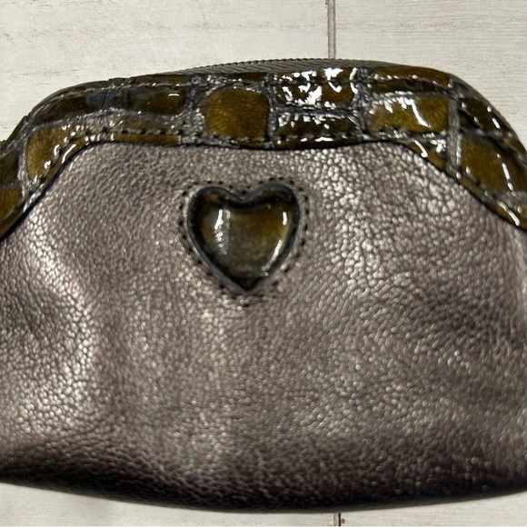 Brighton Coin Purse Brown Pebble Leather with Crocodile trim & heart accent EUC‎ - Picture 2 of 10